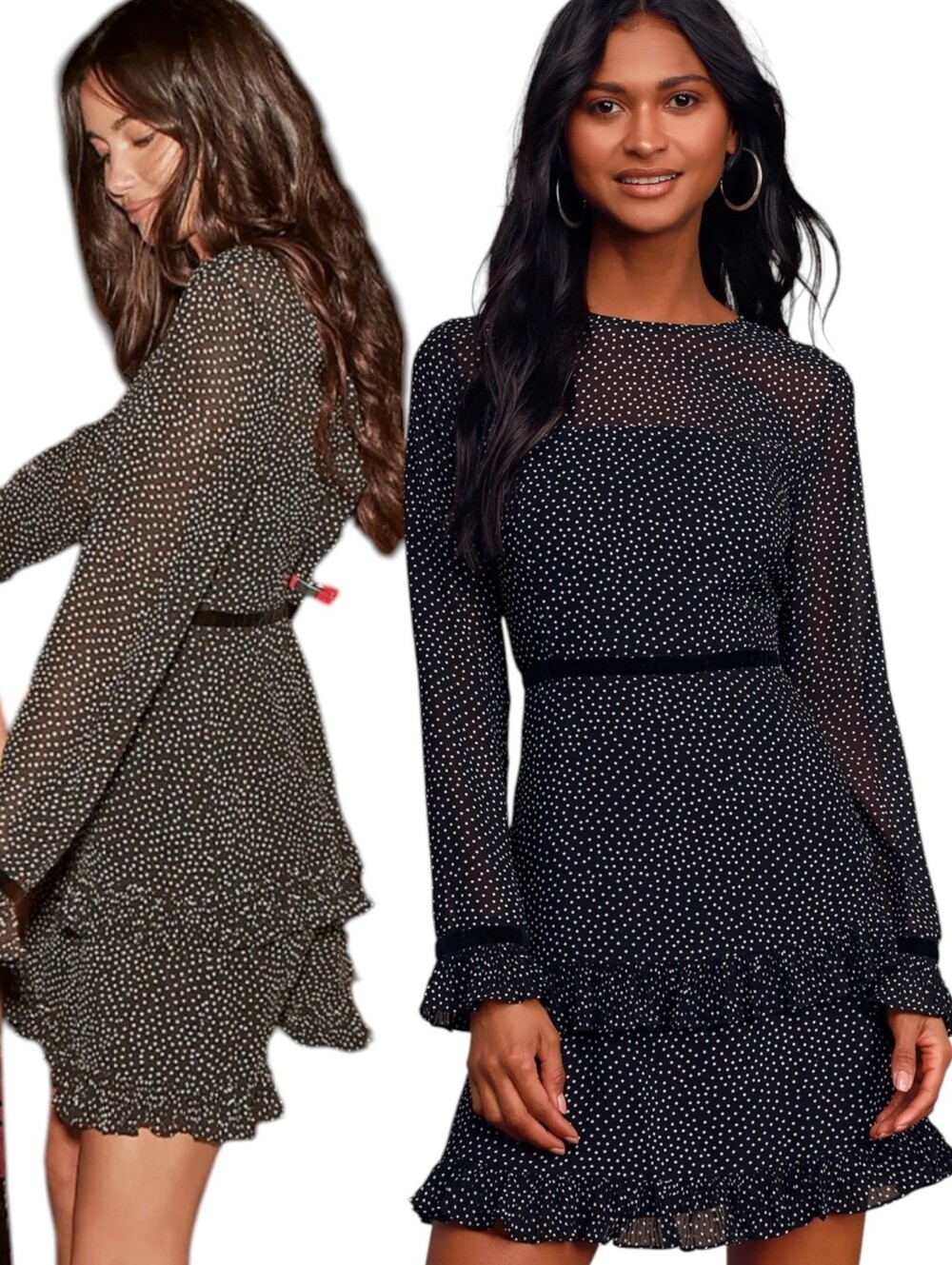 Anthropology Lulu's Polka Dot Tired Dress Velvet Trim M Nwt